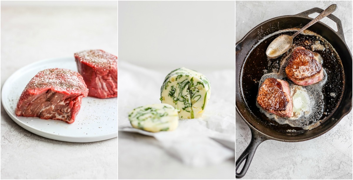 collage of three images of steak