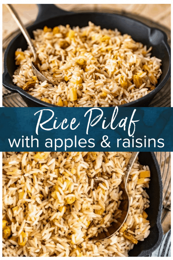 Rice Pilaf is a great side dish for any meal. Make it better by spicing it up with some cinnamon, apples, and raisins like we did in this easy rice pilaf recipe! It's perfect for holidays or any hearty dinner. #thecookierookie #rice #sidedish #holidayrecipes