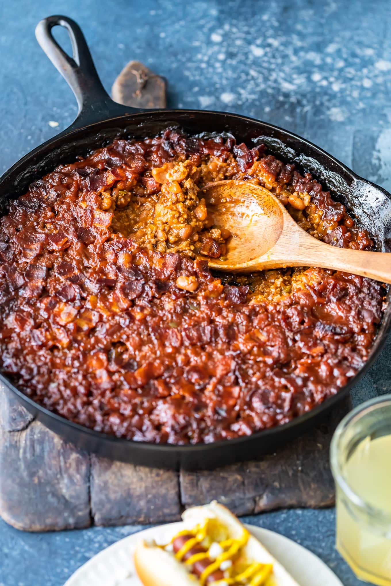 BBQ baked beans in a skillet