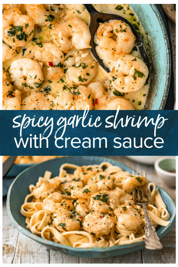 Garlic Shrimp is a simple, easy recipe to make for appetizers or for dinner. This spicy garlic shrimp recipe is just SO tasty, and only takes about 10 minutes to makes. Serve this sauteed garlic shrimp as a quick app, or turn it into a creamy garlic shrimp pasta. Either way, everyone will love it!