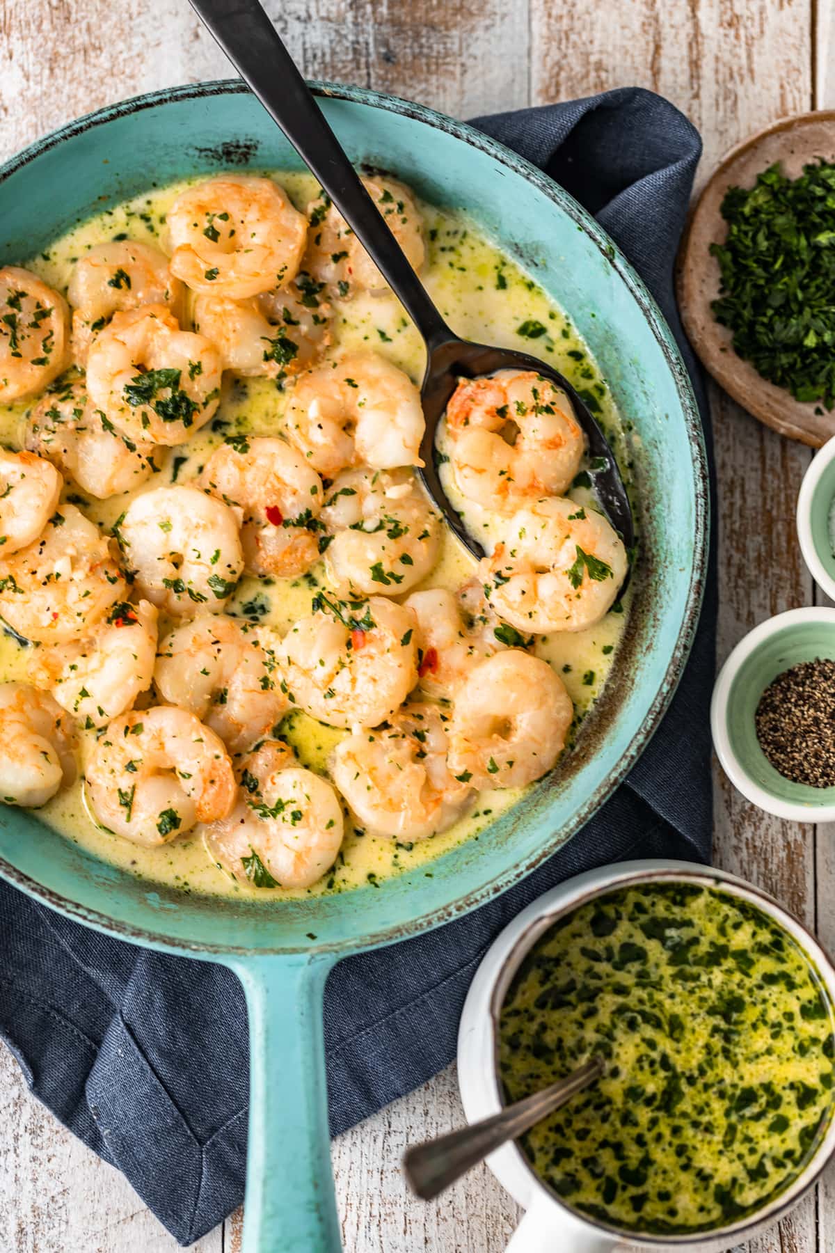 skillet of creamy garlic shrimp