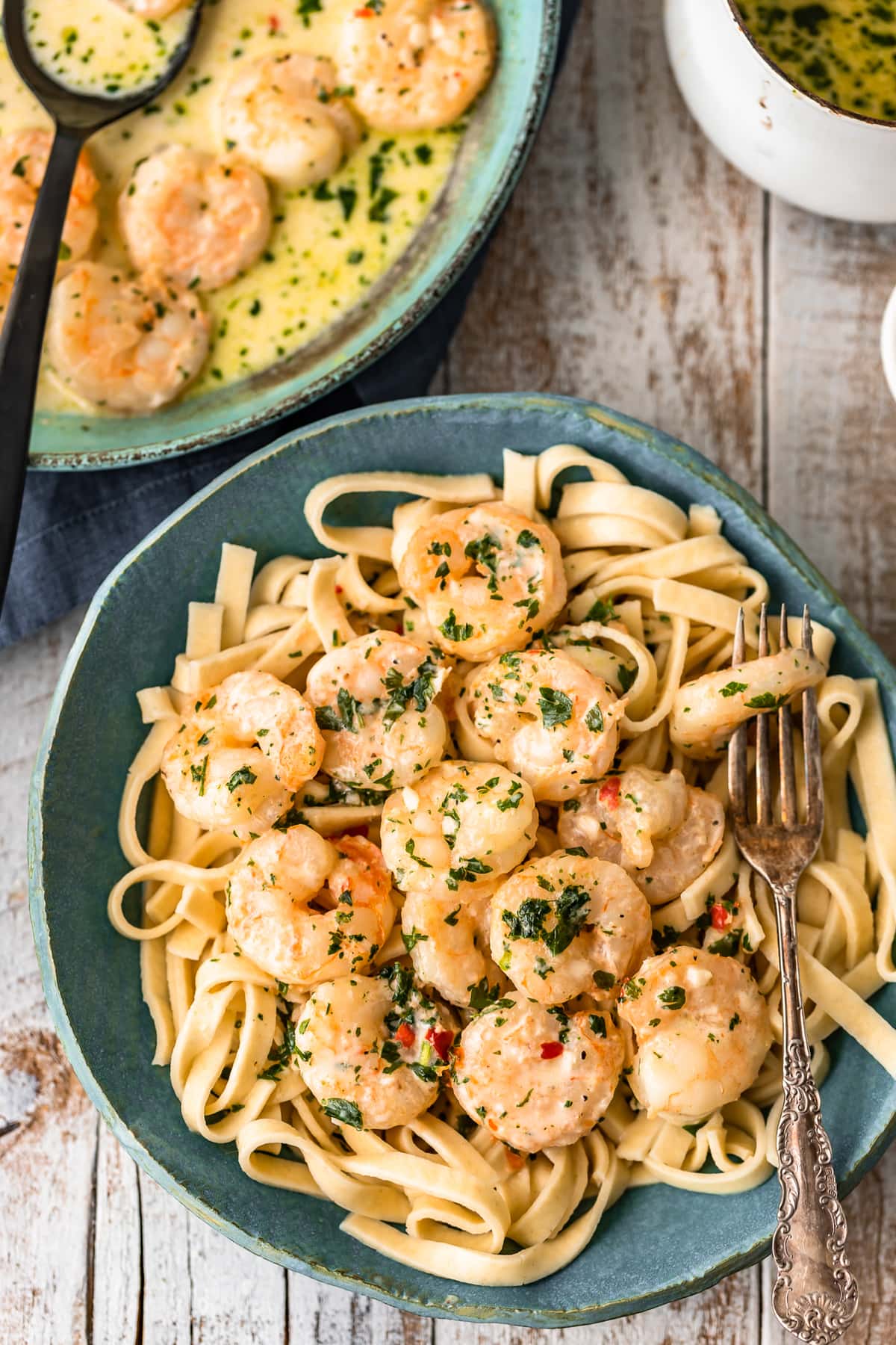 creamy garlic shrimp over noodles