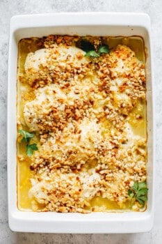 baked swiss chicken in casserole dish