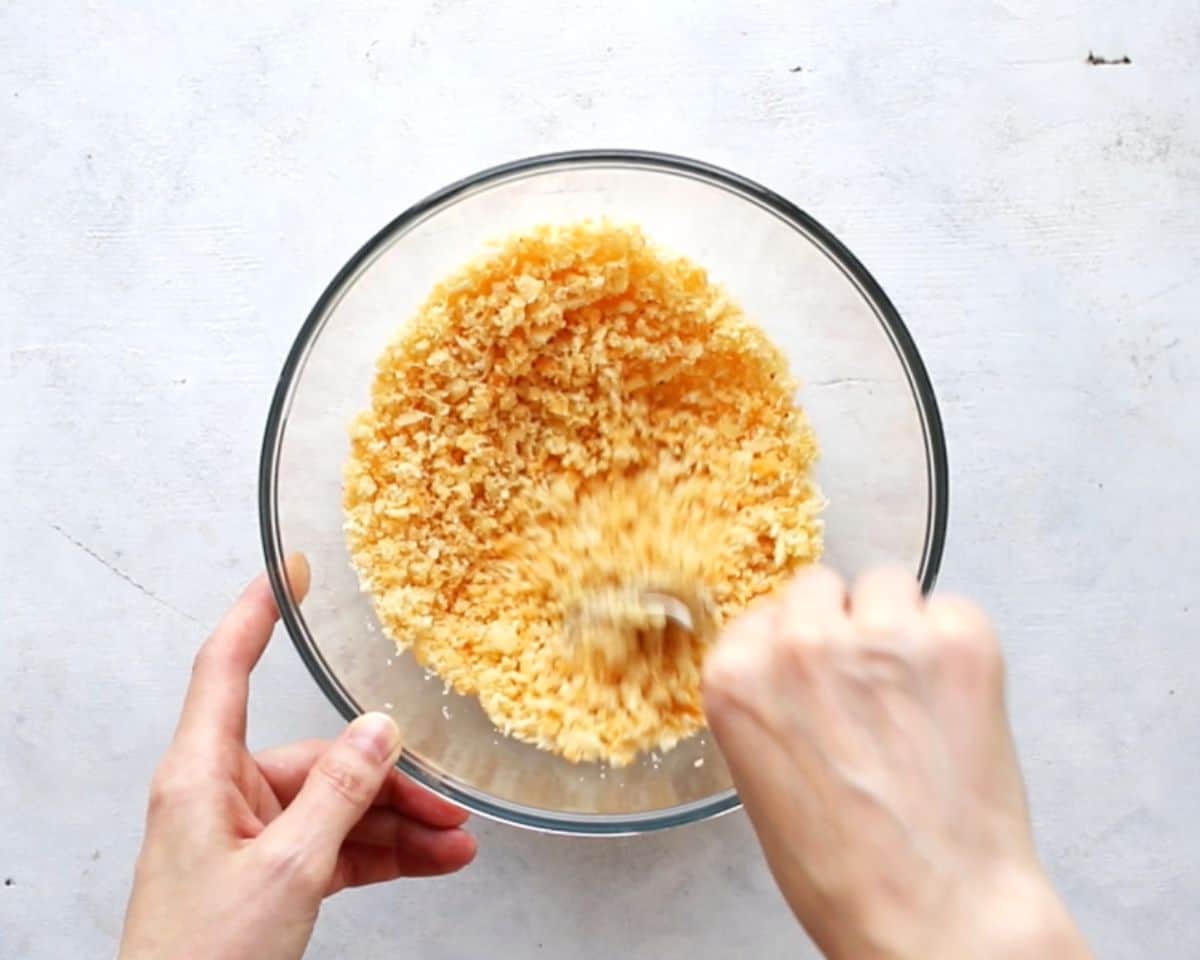 panko mixture being stirred up