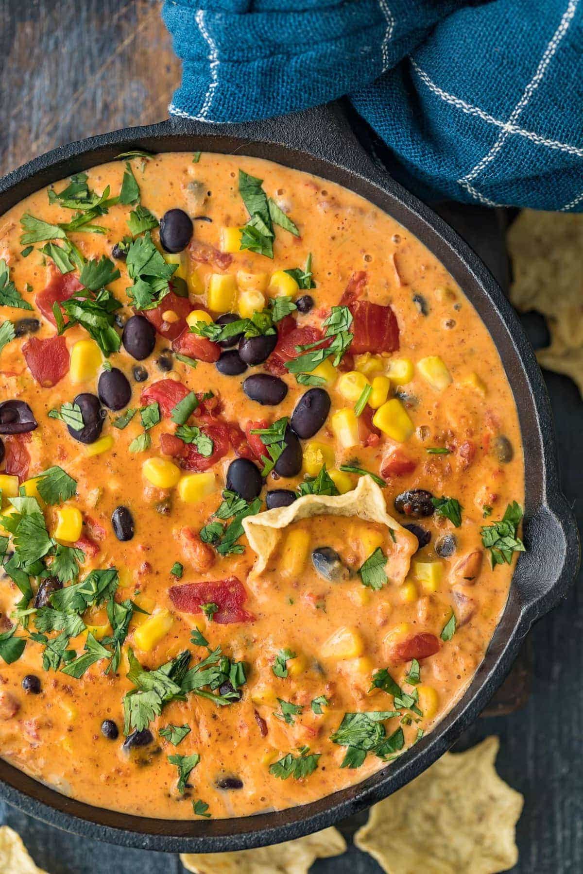 Queso Blanco Dip in a cast iron skillet