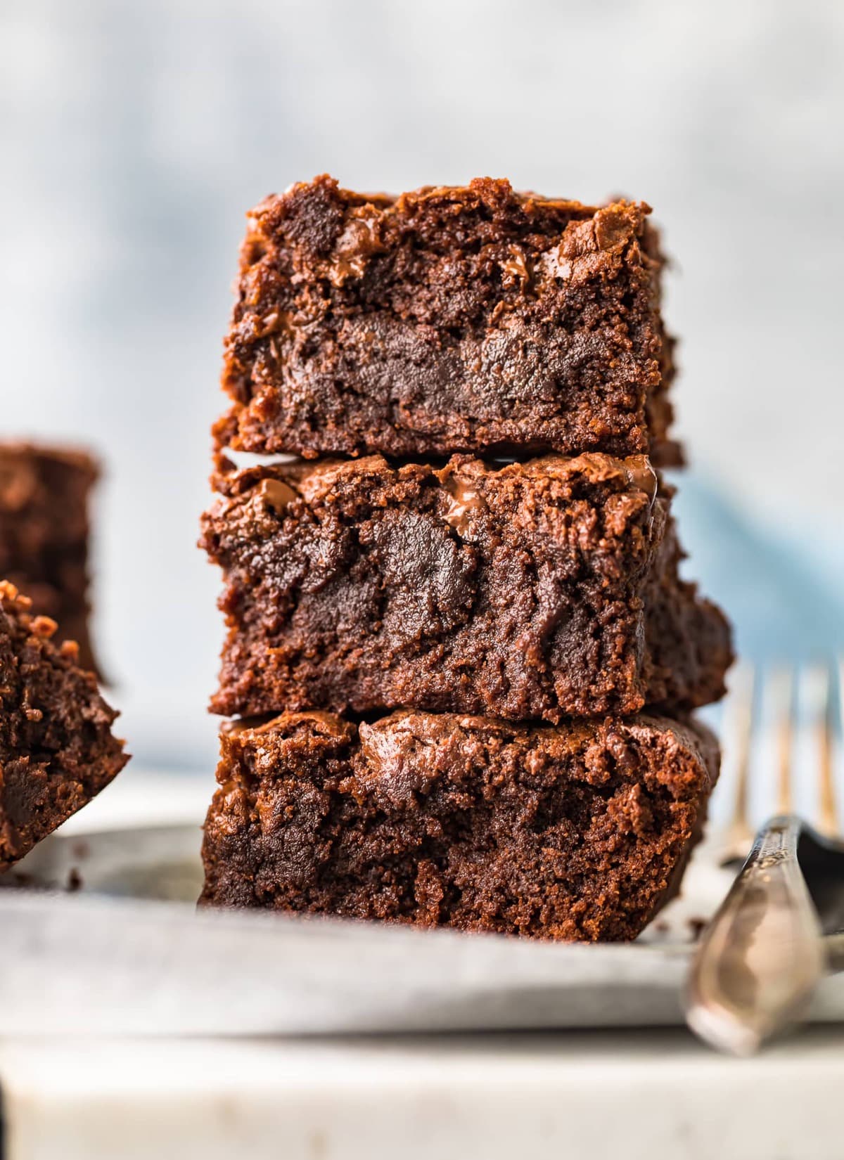 fudgy brownies stacked
