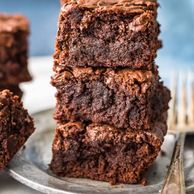 gluten free brownies stacked on plate