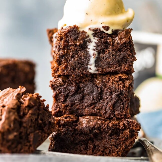 brownies topped with ice cream