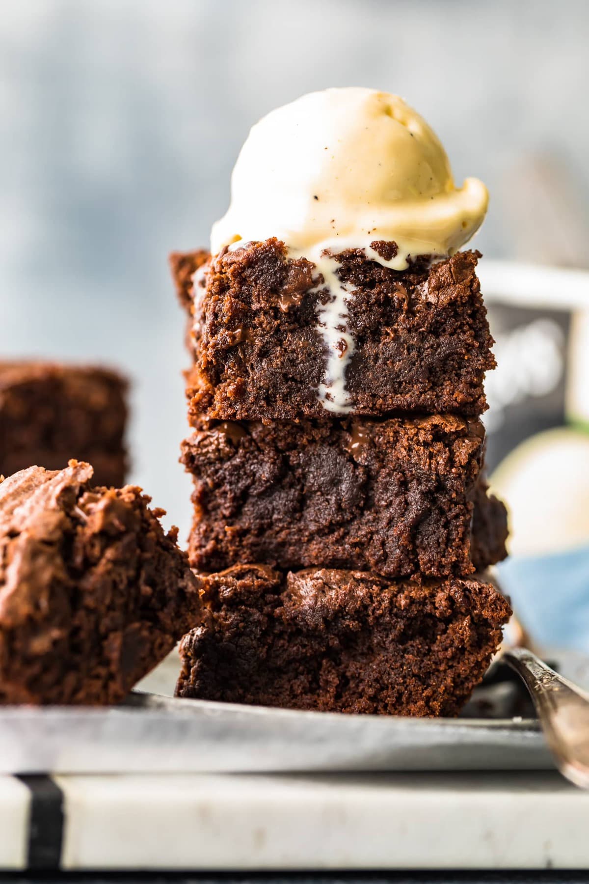brownies topped with melting ice cream