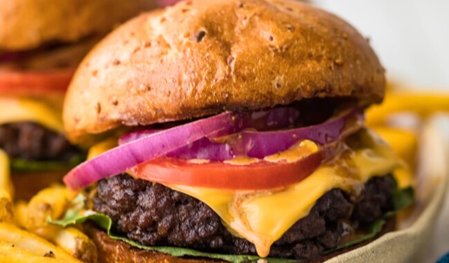 grillled cheeseburgers on a plate