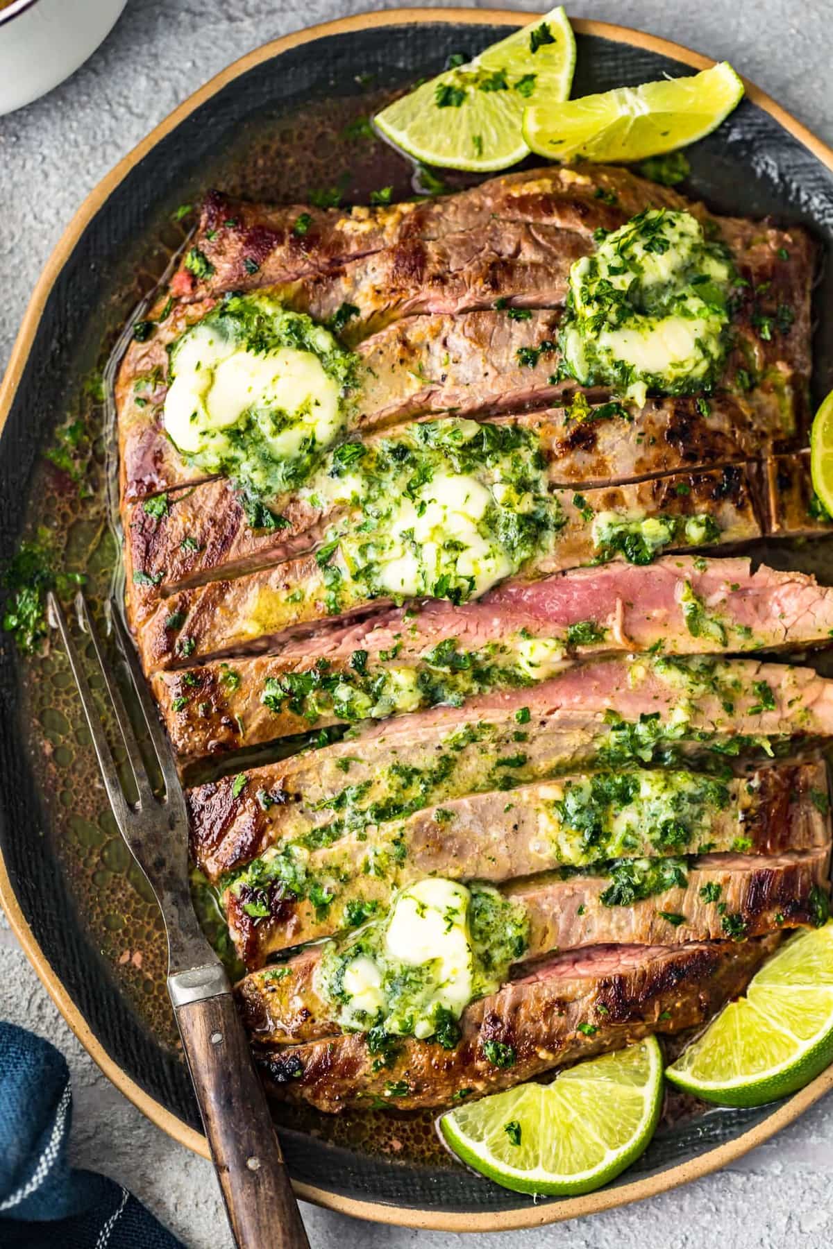 flank steak covered in cilantro butter