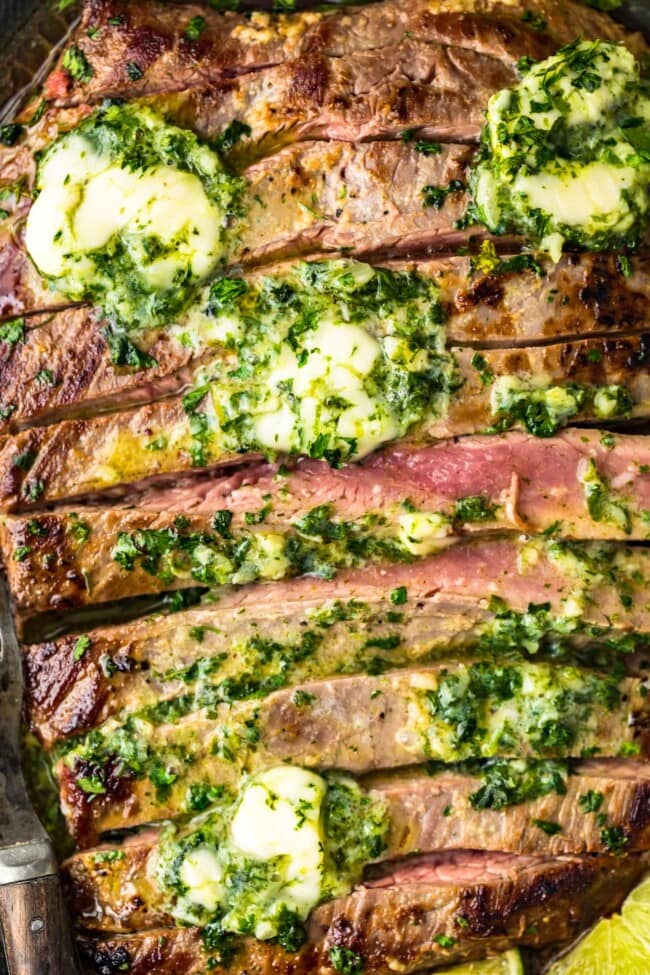 Grilled Flank Steak Recipe with Cilantro Lime Butter (VIDEO!!)