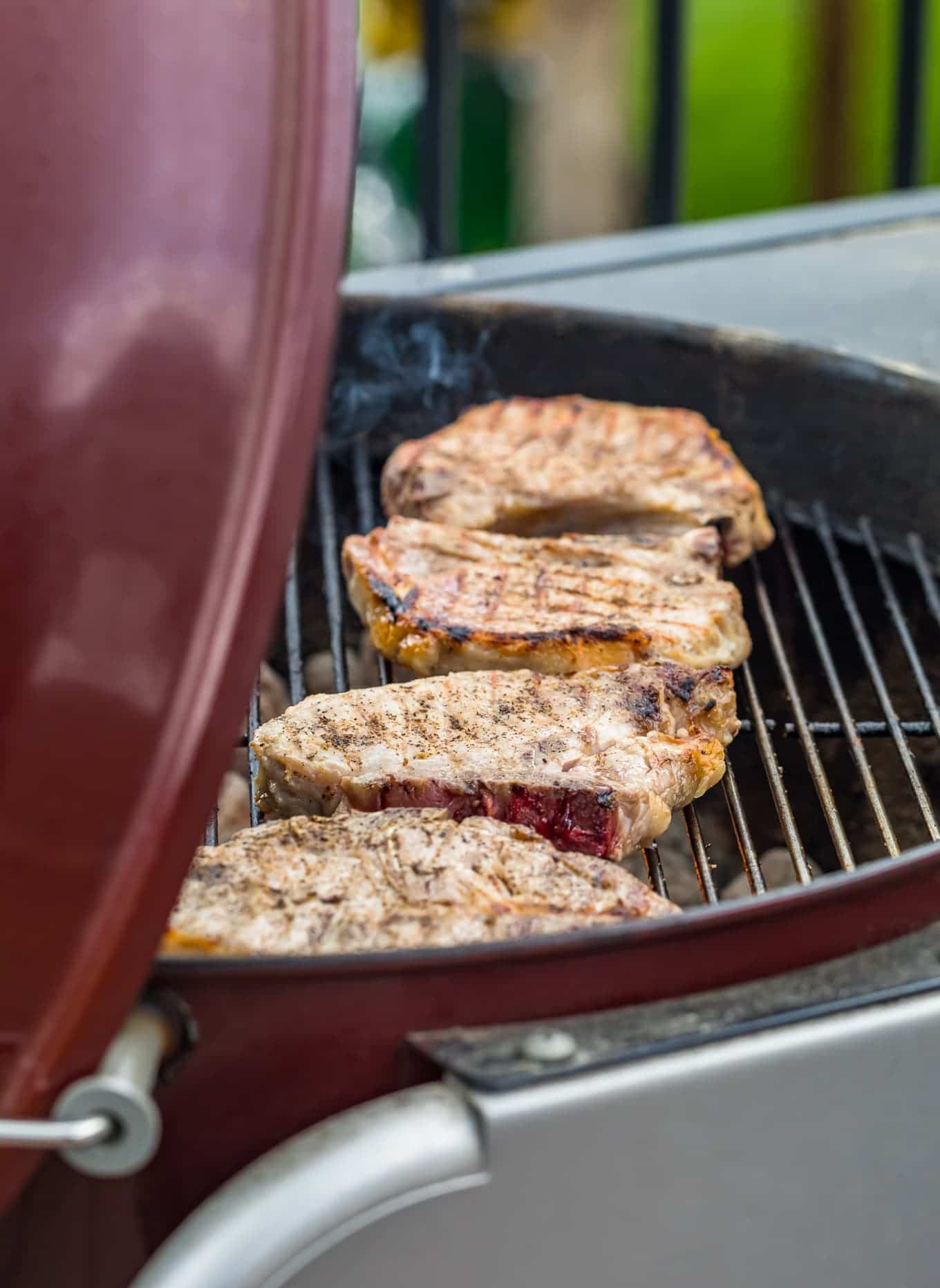 grilled pork chops on a barbecue