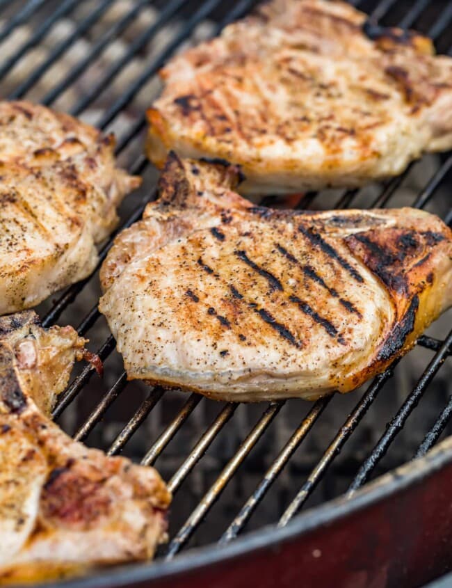 grilled pork chops on the grill