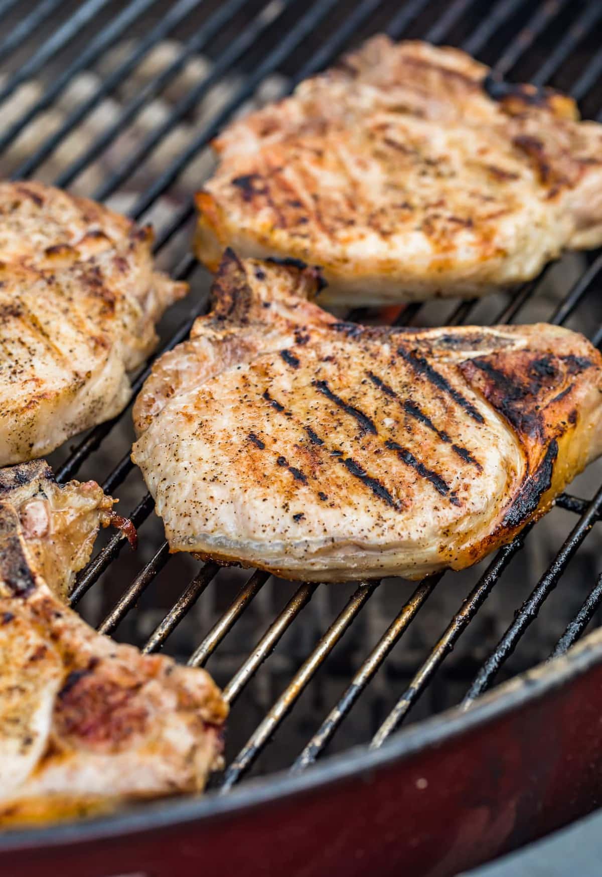 Grilled pork chops on a grill
