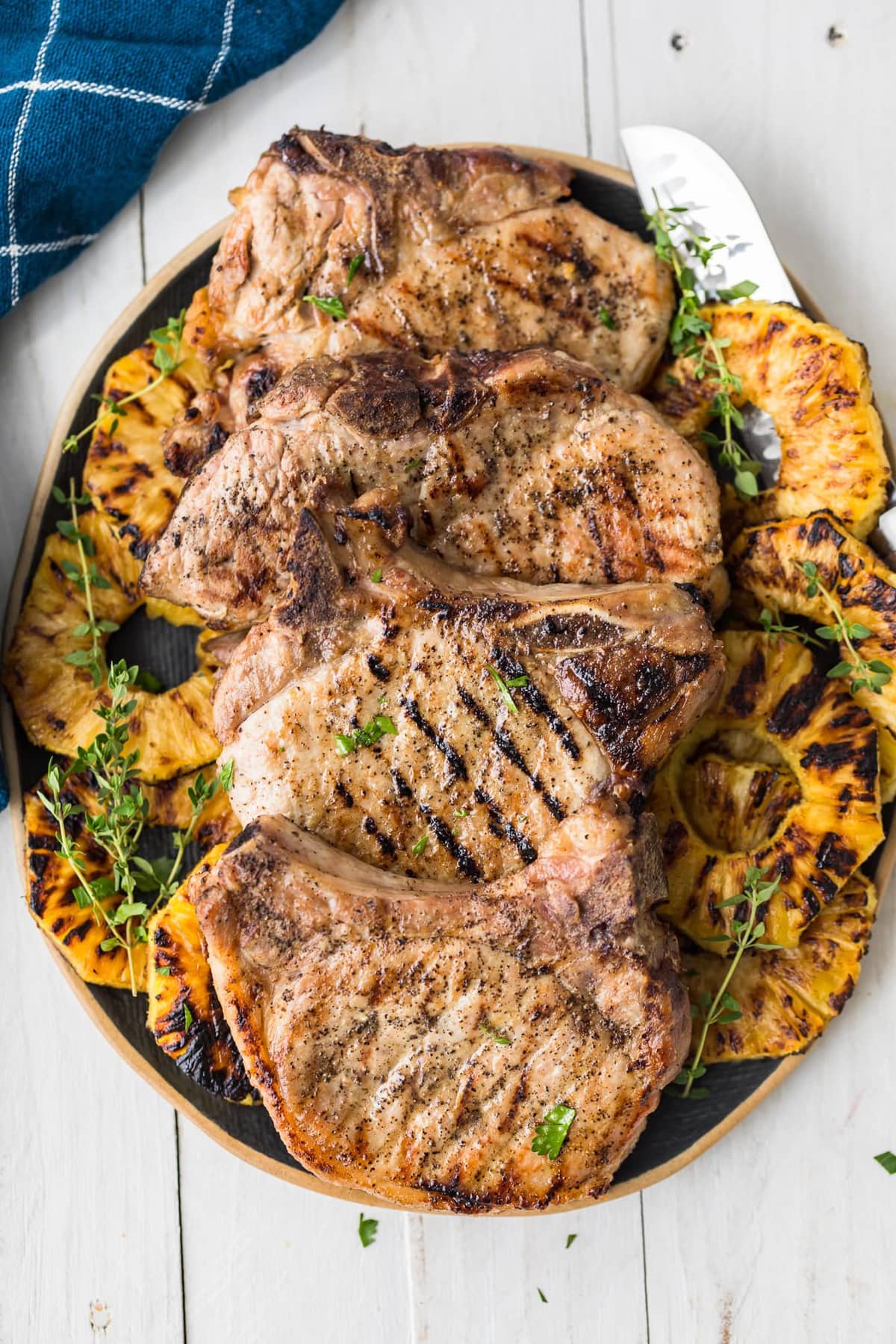 chops served with pineapple rings