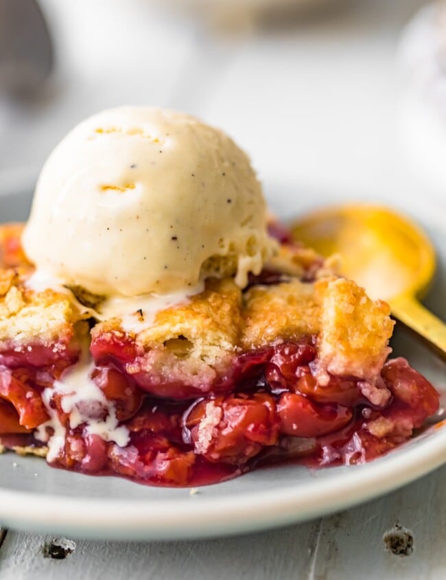 cherry pie topped with ice cream