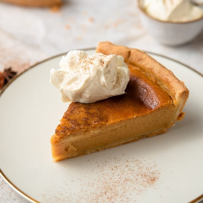 slice of pumpkin pie on a plate