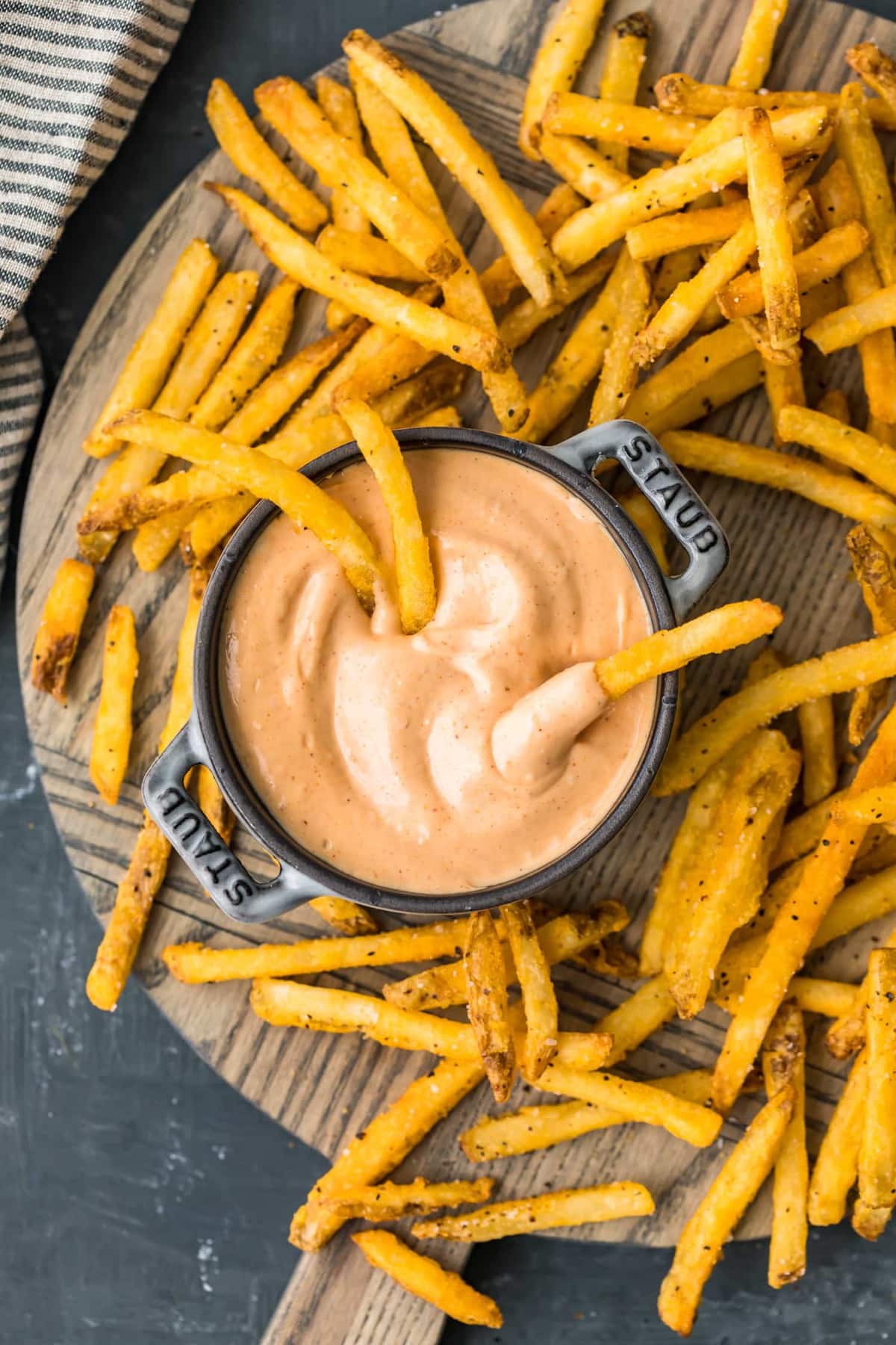 Fries dipped in fry sauce