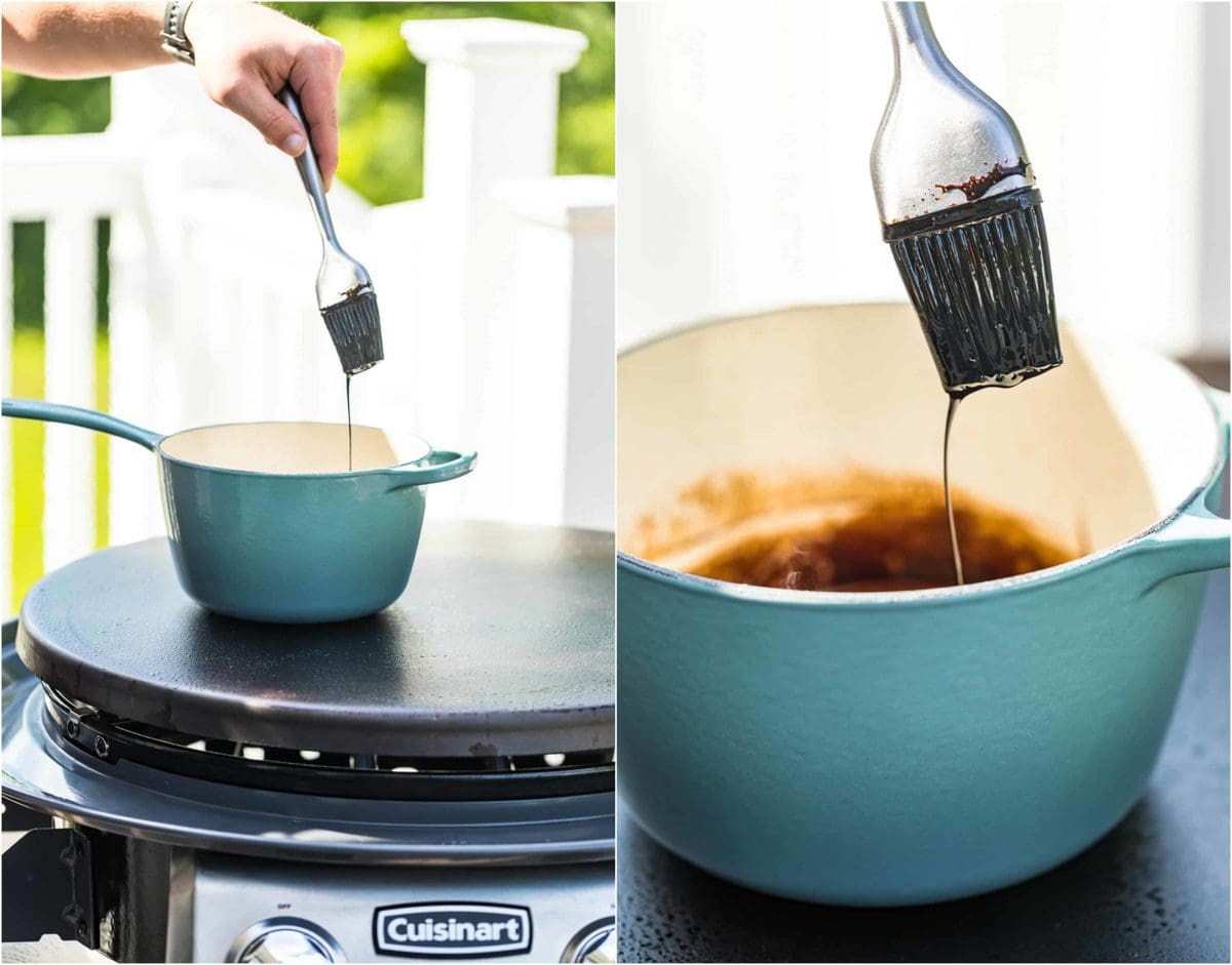 photo collage of a pot on top of an outdoor griddle