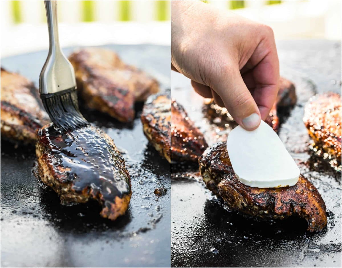 photo collage of chicken on griddle being prepared