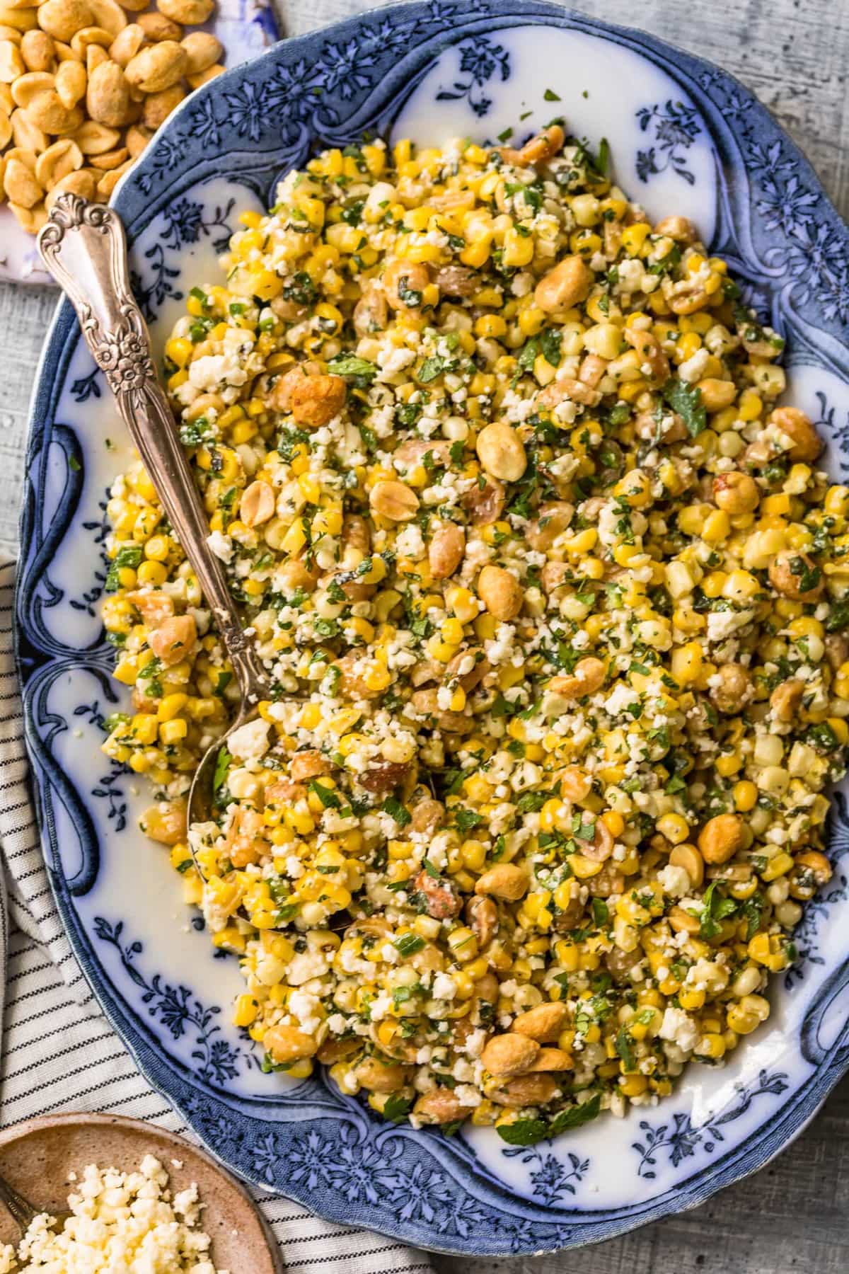 Top shot of a grilled corn salad