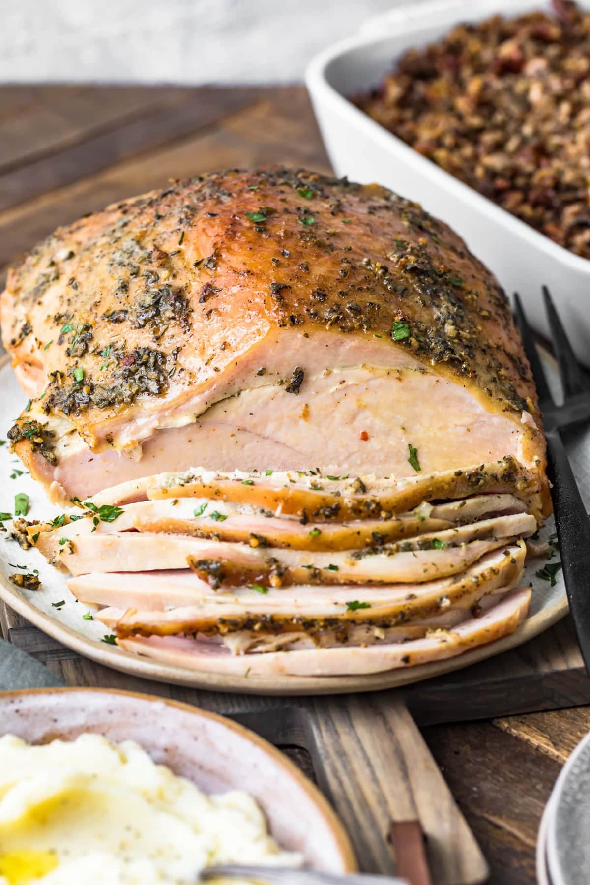 Cooked breast cut into slices