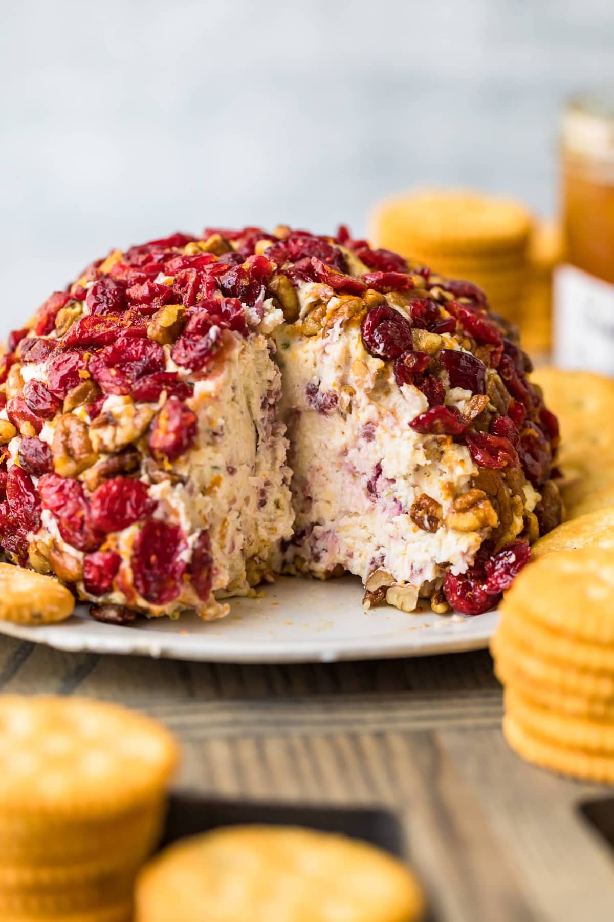 Close up of the middle of the cheese ball