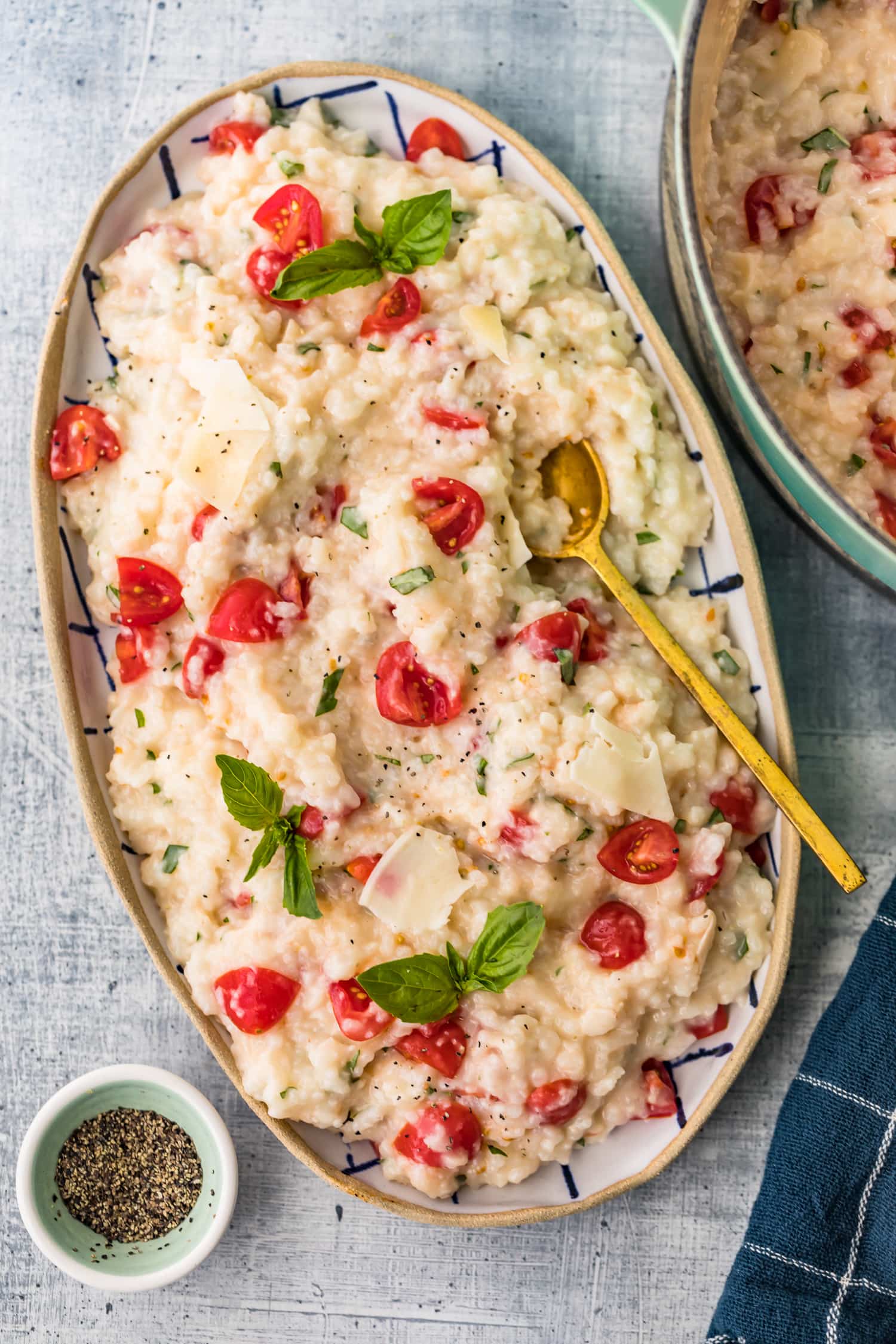 Oven baked risotto on a large serving plate