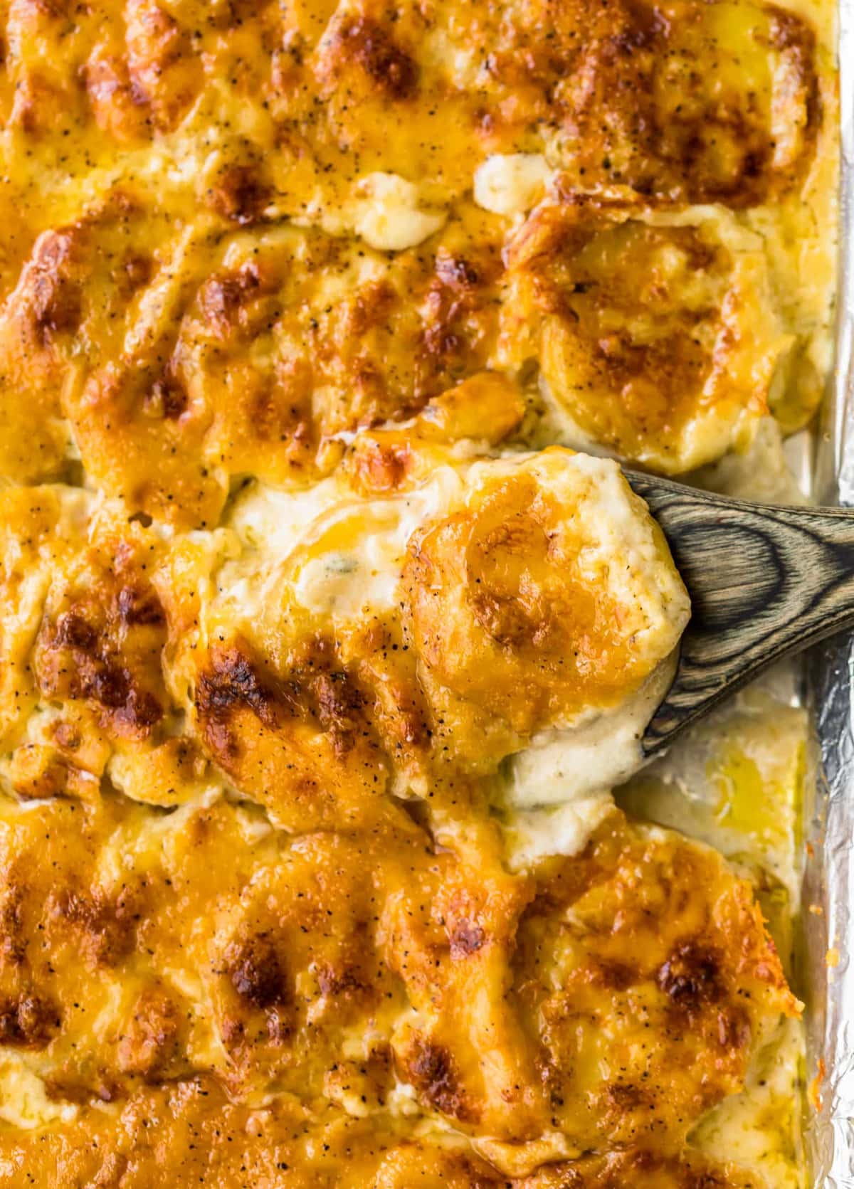 Close up of the cooked potatoes on a spoon