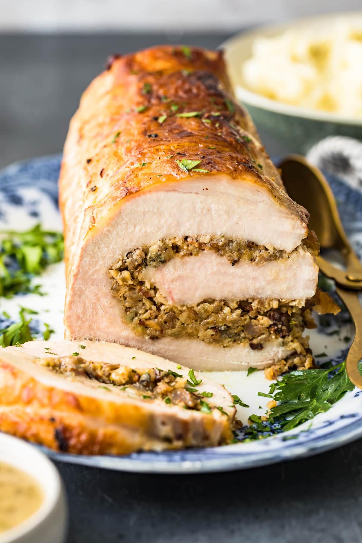 Pork roulade on a serving plate