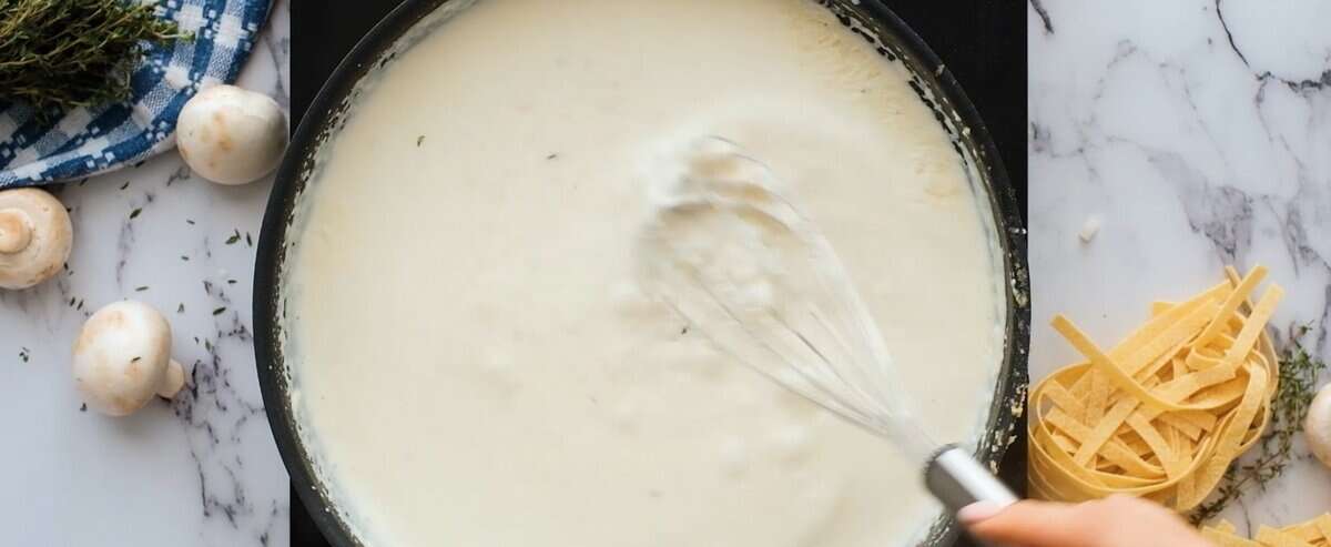 Making the bechamel sauce.
