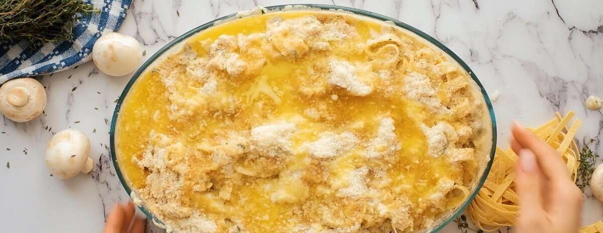 Transferring the ingredients to the baking dish.