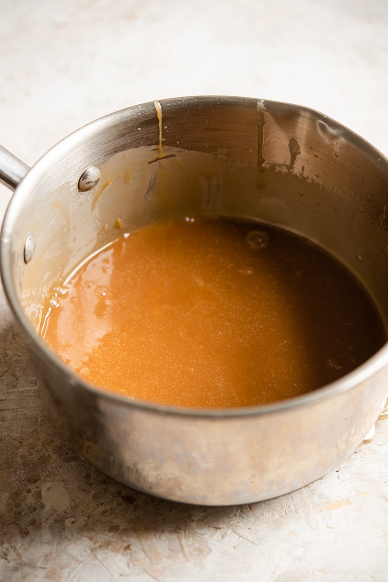 Homemade caramel in a saucpan