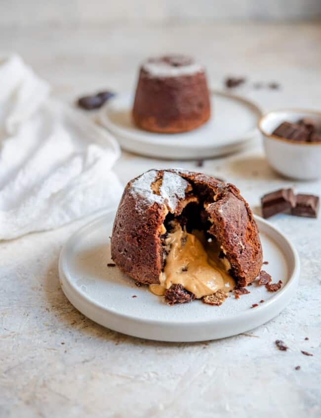 Peanut butter lava cake on a plate