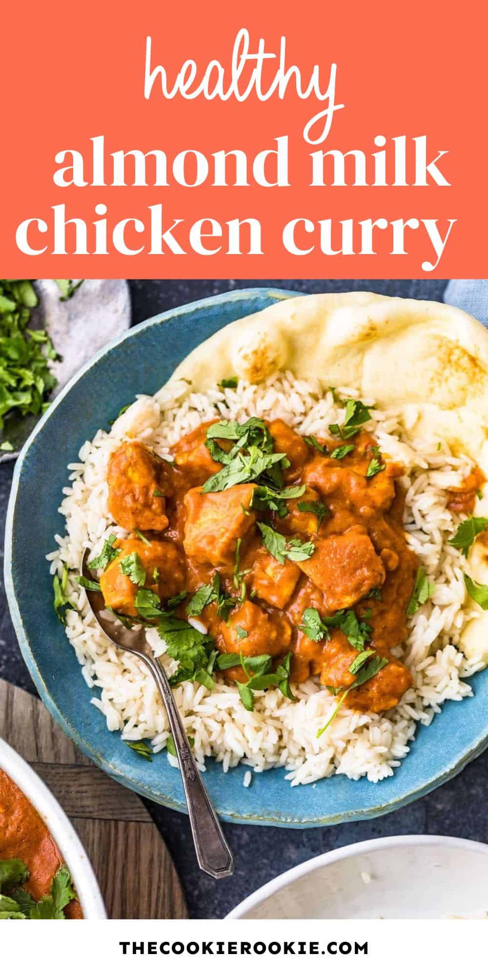 almond milk chicken curry pin image