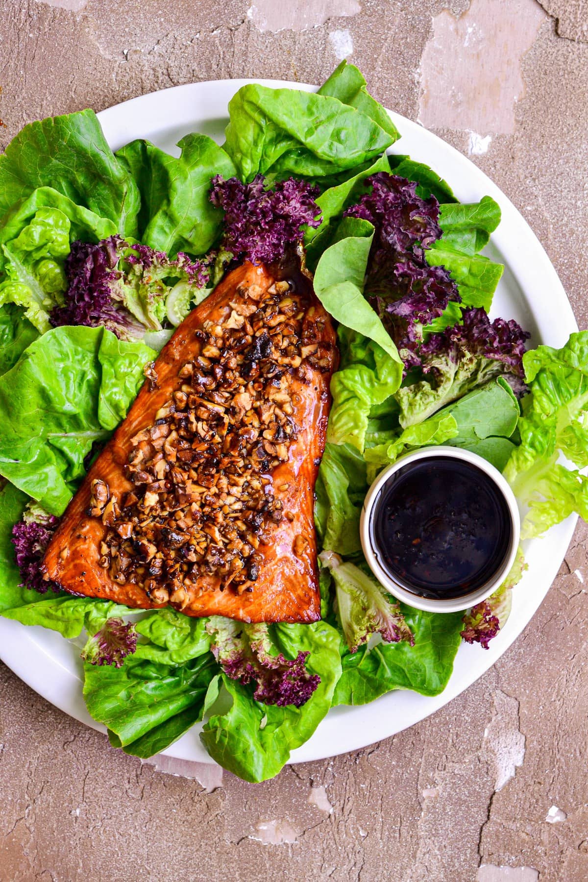 salmon salad on plate