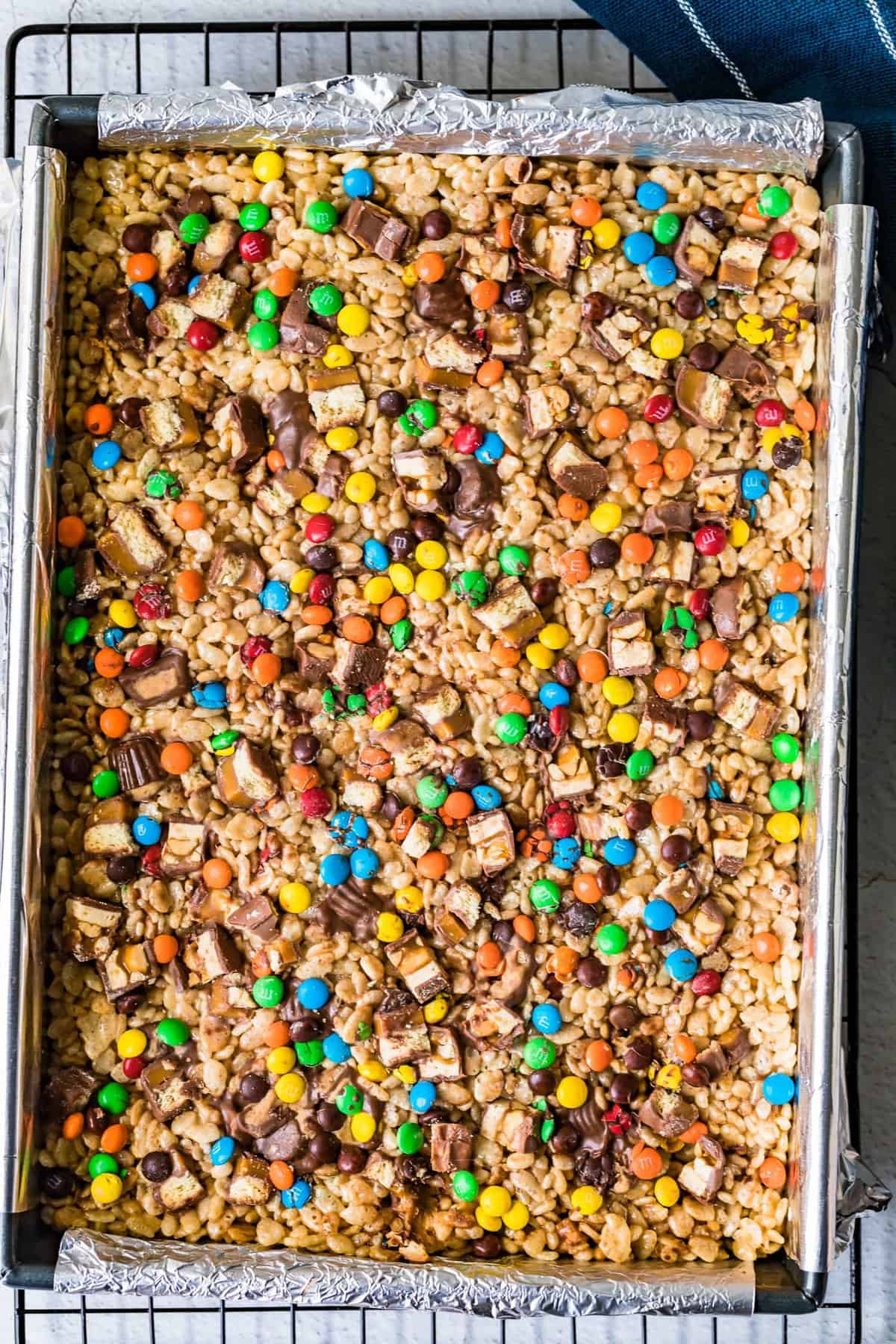 Candy rice crispy treats before being cut