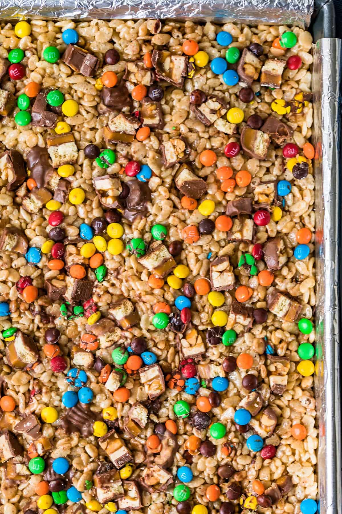 Close up of the candy on top of the baked rice crispy