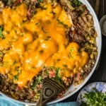 cheesy beef breakfast scramble in a pan