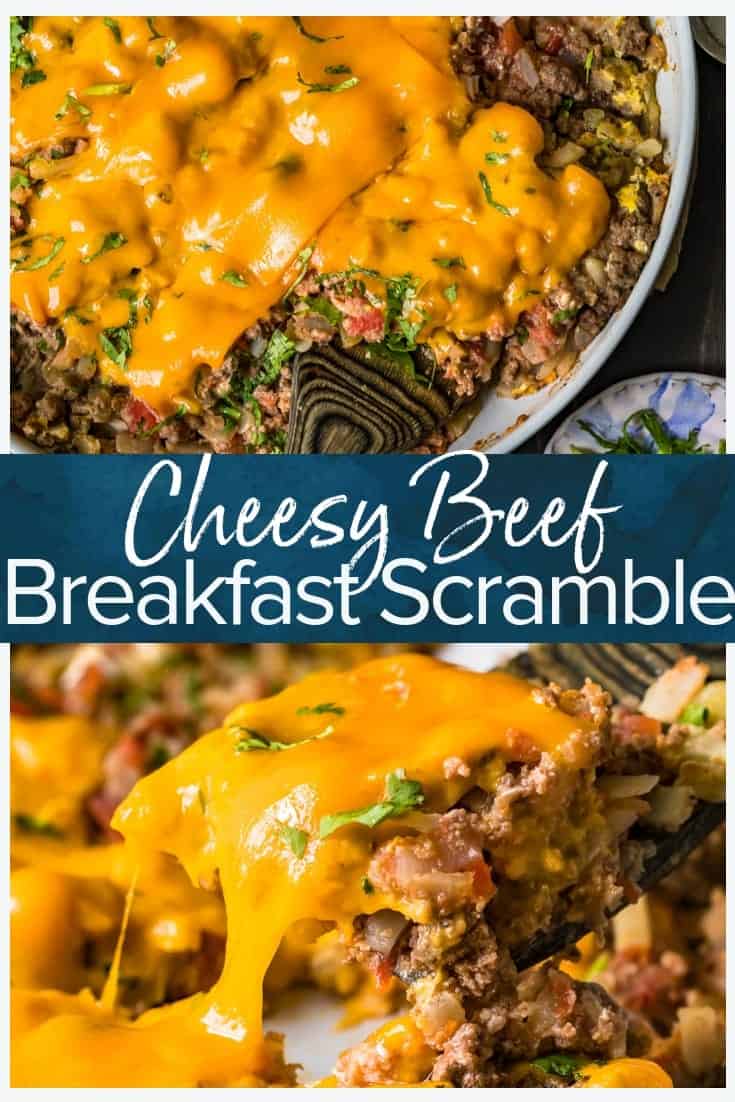 One Pan Cheesy Beef Breakfast Scramble (Skillet Breakfast Casserole)