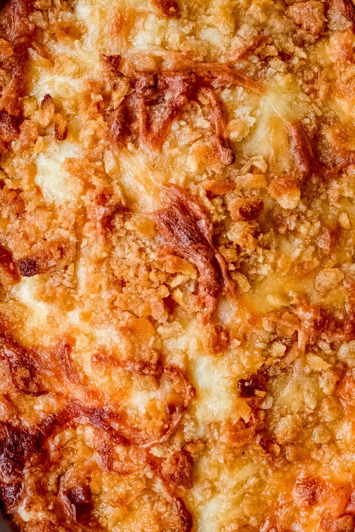 Close-up image of the crispy casserole topping