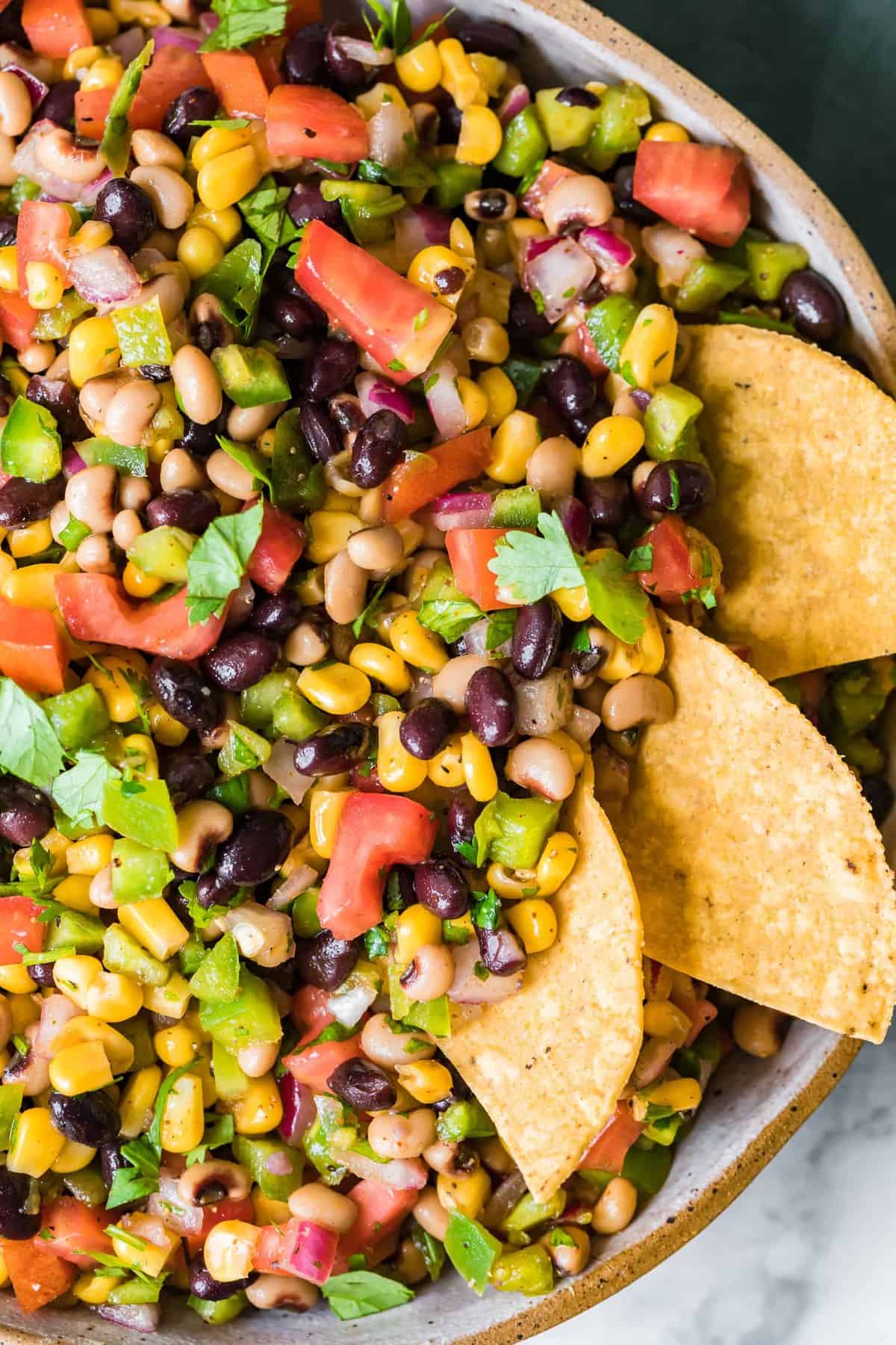 Top down shot of tortillas in the salad