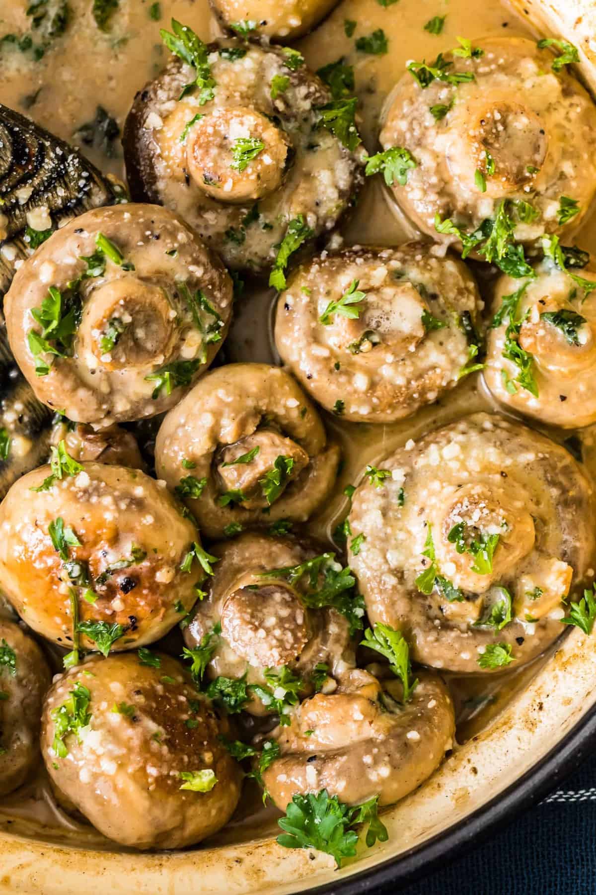 Cooked mushrooms in a pan
