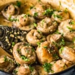 garlic butter mushrooms in a pan