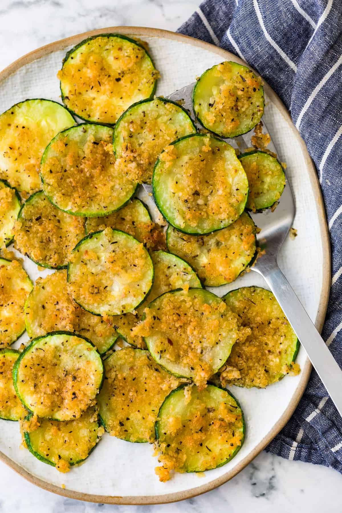 Crispy Baked Zucchini on a serving plate