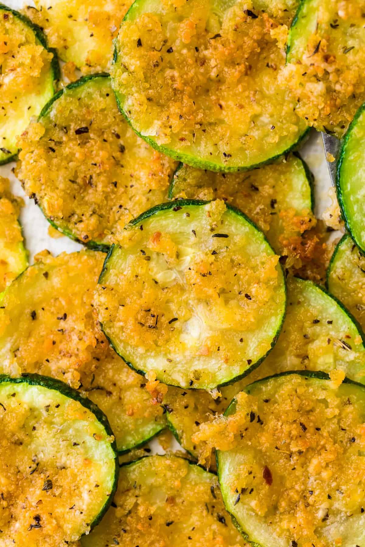 Close up of Crispy Baked Zucchini