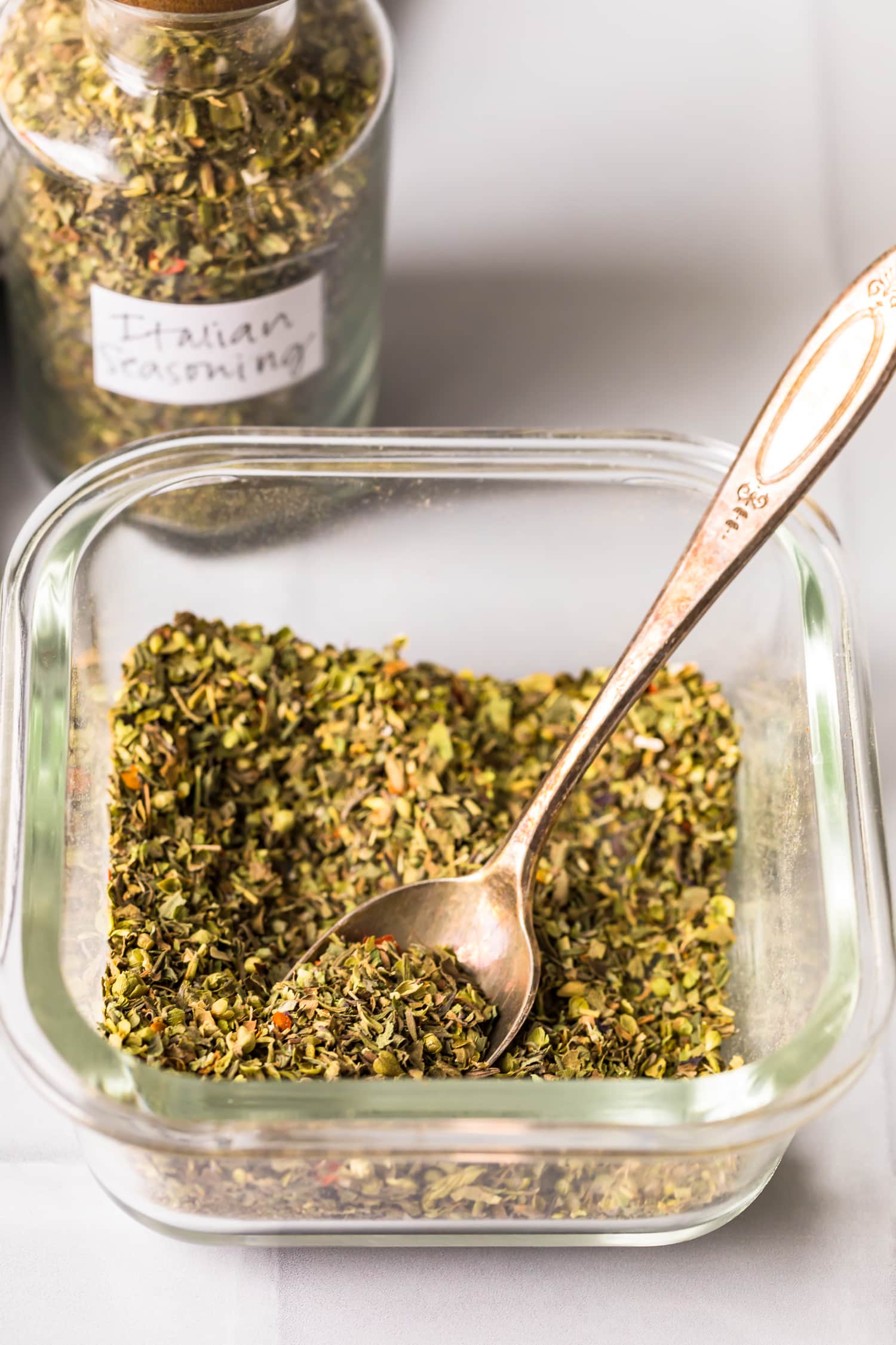 Herb mixture in a glass jar