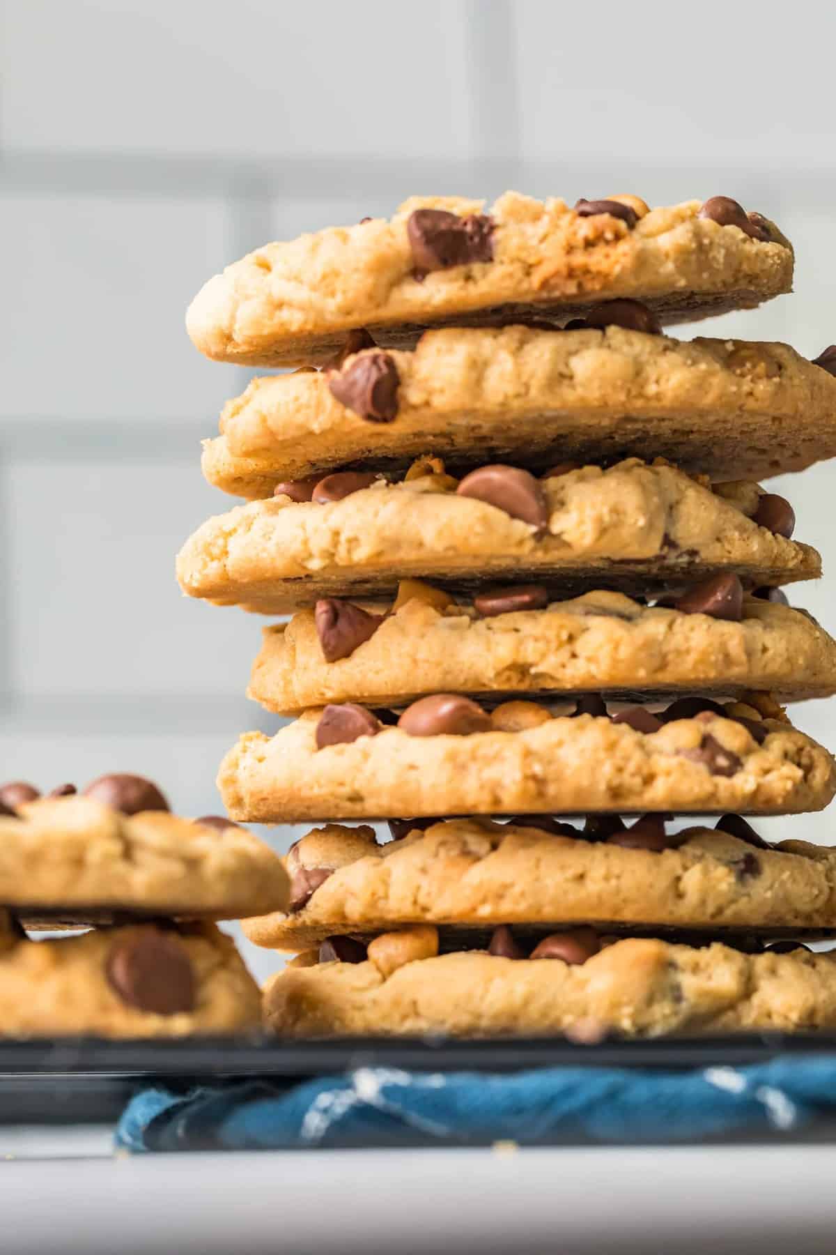 Close up of giant cookies stacked on top of each other