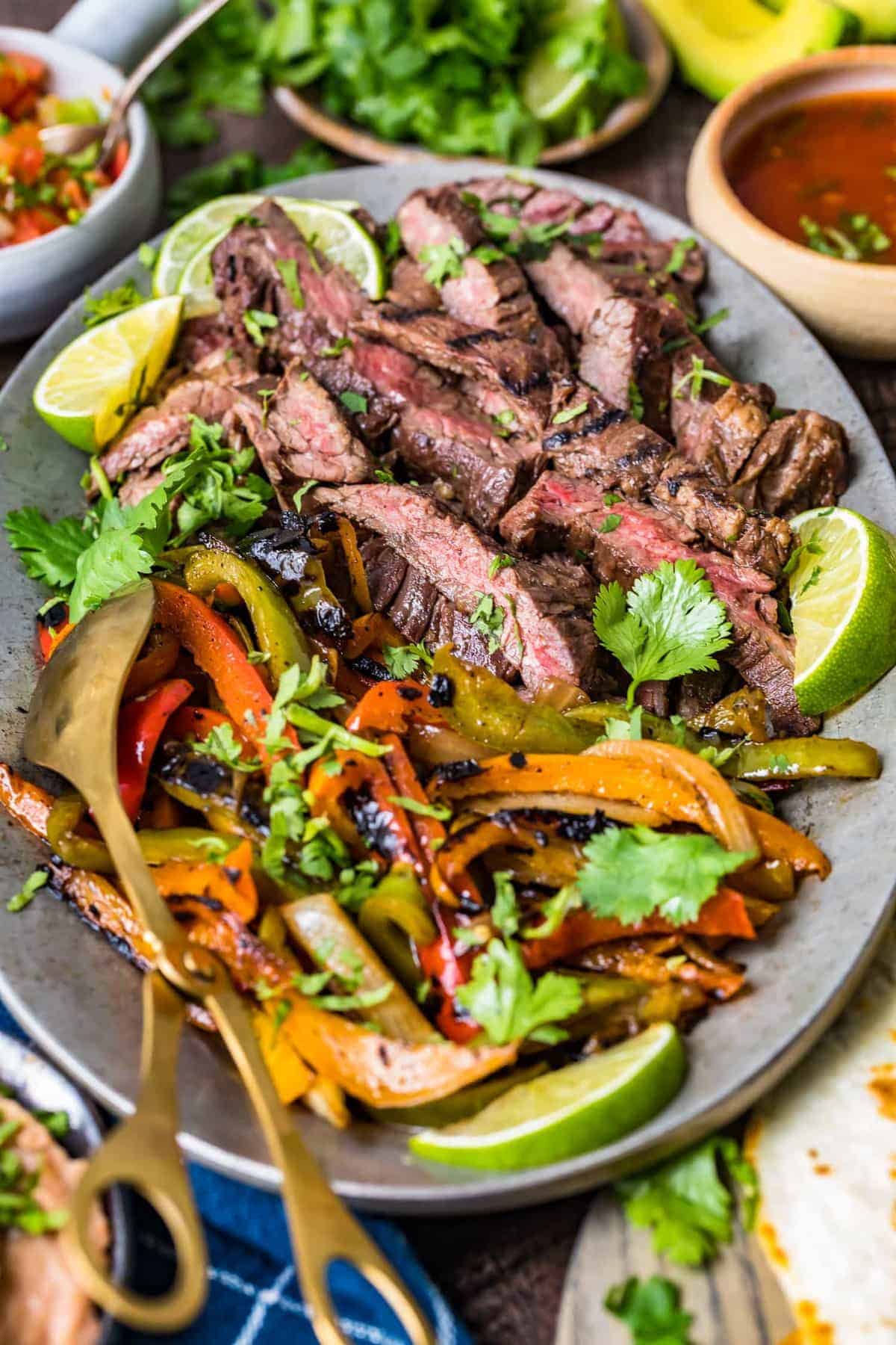 Steak fajitas ready to serve